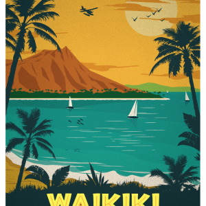 waikiki travel poster